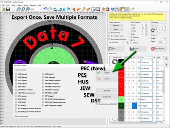 Export to multiple embroidery formats